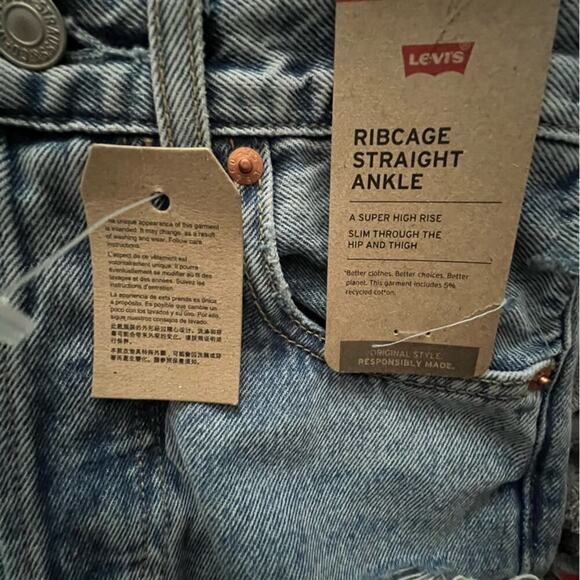 Levi's Ribcage Ripped High Waist Ankle Straight Leg Jeans - Picture 10 of 14